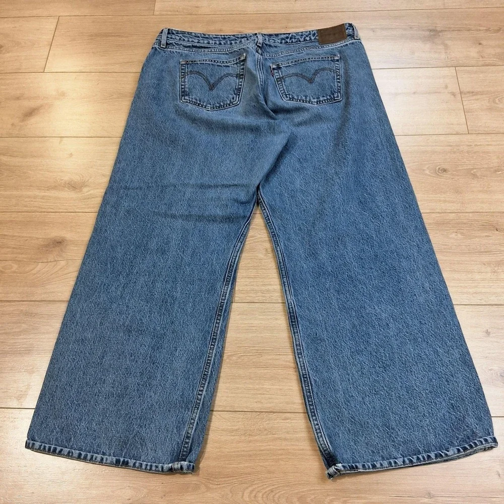 Levis Premium Low Loose Jeans Womens 34x30 Blue Med Wash Relaxed Wide Leg Denim